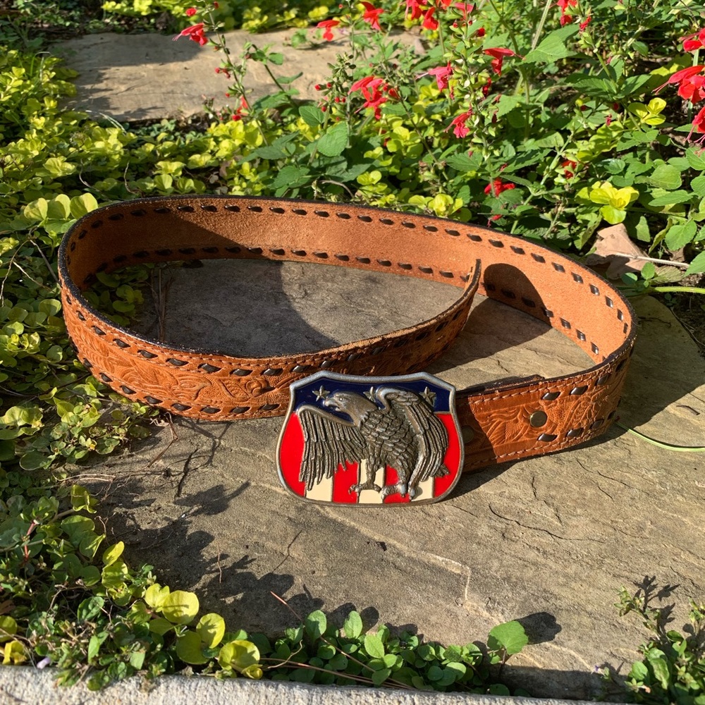 Leather Cowhide Belt American Eagle Buckle size 30